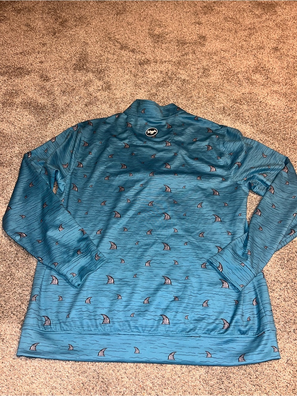 Waggle Mens Large Teal Shark 1/4 Zip Pullover Golf Performance Euc - Picture 2 of 4